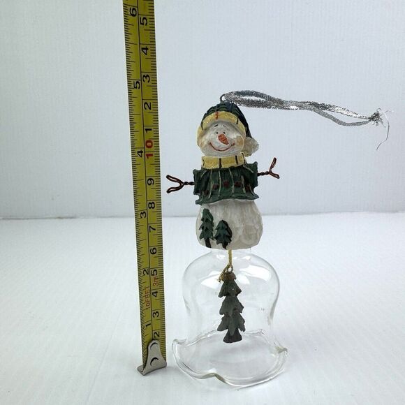 Vintage Snowman Christmas Bell Glass Dinner Tree Bell Ornament - Picture 7 of 8